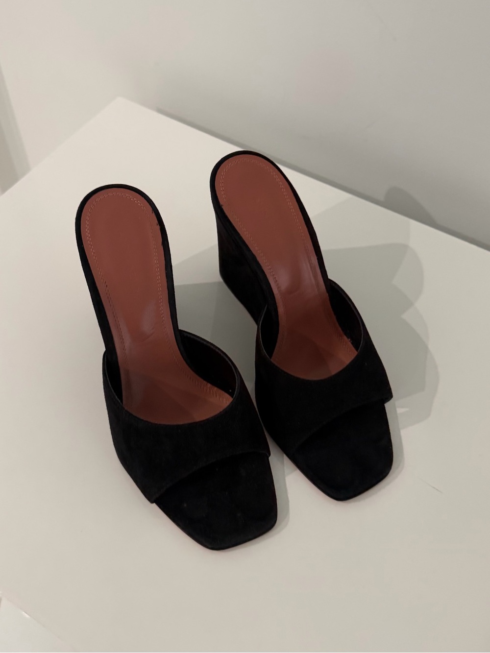 Amina Muaddi Black Open-Toe Mule Heels